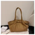 Brown suede tote bag for women, large capacity commuter shoulder bag with buckle detail. - No Pendant / Brown