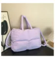 Borsa shopper trapuntata viola, grande borsa puffer elegante per lavoro donna quotidiano. - Viola
