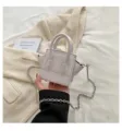 Mini white snakeskin texture handbag with chain strap, stylish versatile crossbody bag. - White