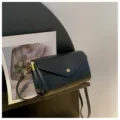 Black minimalist women's crossbody bag, versatile casual shoulder purse with gold buckle. - Black
