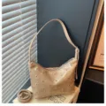 Chic rivet shoulder bag for women, trendy PU leather underarm hobo bag with casual crossbody design. - Khaki
