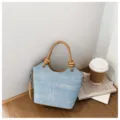 Casual τσάντα bucket από denim για γυναίκες, κομψή τσάντα χιαστί ώμου με δερμάτινη λαβή. - Χωρίς μενταγιόν / Χακί