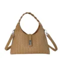 Woven leather shoulder crossbody bag for women, stylish casual commuter hobo handbag. - Khaki