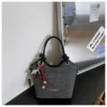 Stylish women bucket bag casual tweed messenger bag with chic cherry pendant and black handles - Cherry Pendant / Black