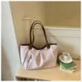Korean style large capacity pink shoulder tote bag with brown handles for women daily commuting work - No Pendant / Off White
