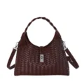 Stylish dark brown woven leather shoulder bag for women, large capacity minimalist underarm bag. - Coffee