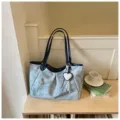 Korean style large capacity blue shoulder tote bag for women, ideal for daily commuting. - With Pendant / Blue and Royal Blue