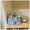 Stylish large grey shoulder tote bag for women, spacious commuter casual handbag with heart charm. - With Pendant / Blue and Silver