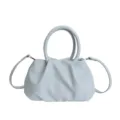 Elegant light blue pleated cloud handbag for women, stylish shoulder bag with dual top handles. - No Pendant / Blue