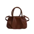 Women brown pleated cloud handbag top handle shoulder crossbody fashion small bag - No Pendant / Brown
