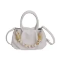White ruched cloud handbag with marble-patterned beaded strap, stylish chic crossbody bag - With Charm / White