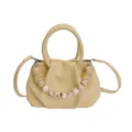 Chic apricot pleated cloud bag with resin bead chain, stylish shoulder and crossbody handbag. - With Charm / Yellow