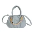 Light blue pleated cloud bag for women, stylish shoulder crossbody handbag with bead handle decor. - With Charm / Blue