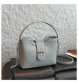 Sac seau chic en cuir texturé pour femme sac à bandoulière quotidien gris clair - Bleu Sans Pendentif