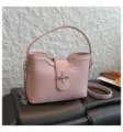 Sac à main seau rose chic motif litchi avec serrure en métal et chaîne pour les femmes. - Rose Sans Pendentif