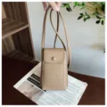 Fashion women PU leather vertical crossbody phone bag, minimalist casual small shoulder bag. - Khaki