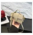 Beige Mini Top Handle Handbag PU Leather Crossbody Bag Fashion Casual Shoulder Bag - Khaki