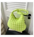Green quilted puffer cloud bag fashionable dumpling hobo bag with large capacity design. - Lemon Green