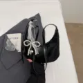 Chic black patent leather shoulder bag with white lace bow and pearl heart pendant for women. - With Pendant / Black