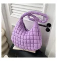 Purple quilted cloud bag, stylish large capacity puffer dumpling shoulder bag for women. - Purple