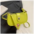Lime green women shoulder bag trendy PU leather crossbody bag chic casual axillary bag handbag - Green
