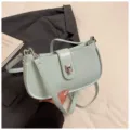 Light green PU leather shoulder bag trendy underarm bag for women daily commute use - Blue
