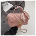 Pink quilted shoulder bag for women with chic chain strap and elegant scarf design. - Pink