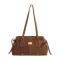 Retro brown women's shoulder bag large capacity faux suede tote commuting handbag - No Pendant / Brown