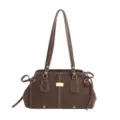 Brown women shoulder bag retro tote PU leather fashion large capacity boston handbag daily - No Pendant / Coffee