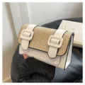 Stylish white and straw color-block crossbody bag, chic commuter shoulder handbag for women. - White
