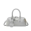 Grey leather Boston handbag for women, top handle crossbody bag with stylish daily design. - Silver
