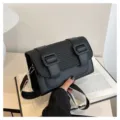 Black fashion contrast Cambridge bag for women, stylish crossbody shoulder bag with buckles. - Black