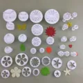 Plastic plunger cutters set for fondant cake decorating, sugarcraft, clay, and flower shapes detail. - 10-Piece Set / White