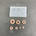 Miniature donut silicone mold detail showing precise dimensions and tiny clay model pieces. - Mini 7-Cavity Donut