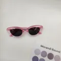 Kids pink cat-eye sunglasses detail view, trendy vintage style clear frame kids sun glasses. - Gradient Pink