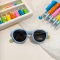 Kids polarized round frame sunglasses in light blue candy color, UV400 protection summer outdoor. - Blue