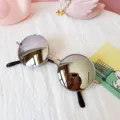 Kinder runde Retro Sonnenbrille mit bunten Spiegelgläsern, stylischer Metallrahmen für Kids. - Silber verspiegelt