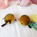 Kinder runde Metall Sonnenbrille, bunte Spiegelreflex Linse, goldener Rahmen Variante. - Rot verspiegelt