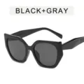Black cat-eye polygon sunglasses for women, stylish oversized vintage shades with grey lenses. - Glossy Black Frame Grey Lens