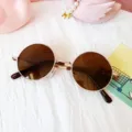 Kinder Vintage runde Metallsonnenbrille mit braunen Glaesern, stylische Sonnenbrille. - Goldener Rahmen Teegläser