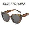 Leopard cat eye sunglasses in gray, stylish polygonal oversized frames for women fashion. - Leopard Frame Solid Gray