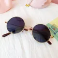 Kids retro round metal sunglasses, stylish colorful lens eyewear for baby boys and girls. - Gold Frame Black Lens