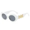 Gafas de sol ovaladas blancas gruesas de moda para mujer con detalles florales dorados. - Montura Blanca Lente Gris