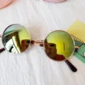 Kids round colorful sunglasses metal retro fashion baby sun glasses trendy 2025 new style - Gold Mirrored