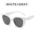 White cat eye polygonal sunglasses for women, fashionable trendy oversized sun glasses. - Solid White Frame Grey Lens