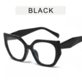 Black cat eye polygonal glasses frame, trendy fashion statement eyewear for women. - Glossy Black Anti-Blue Light