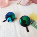 Kids round metal sunglasses with colorful reflective lenses cute vintage children eyewear accessory - Green Mirrored