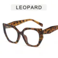 Leopard print polygon cat eye sunglasses fashion oversized frame retro eyewear for women - Leopard Anti-Blue Light