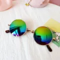 Kids round metal colorful sunglasses retro children sun glasses trendy baby eyewear - Gold Frame Rainbow Mirrored