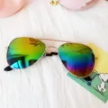 Occhiali da sole aviatore bambini colorati riflettenti con montatura metallica oro stile. - Montatura Oro Specchio Arcobaleno
